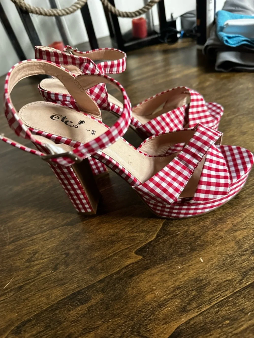 Rue21 Red and White Gingham Platform Heels